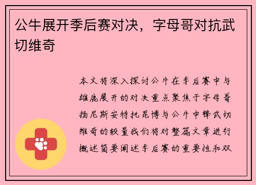 公牛展开季后赛对决，字母哥对抗武切维奇
