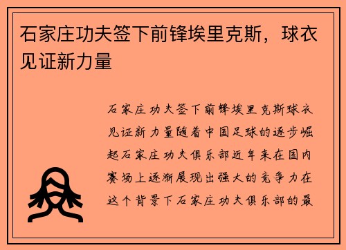 石家庄功夫签下前锋埃里克斯，球衣见证新力量